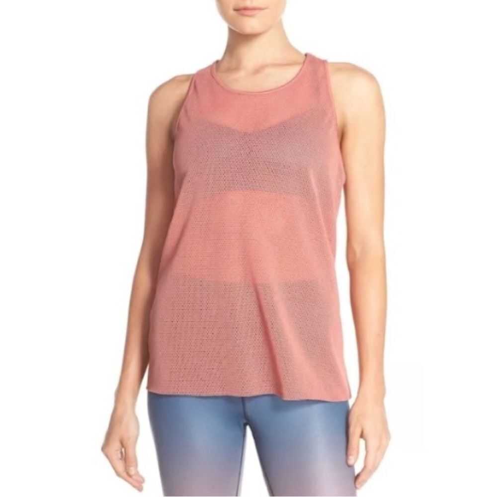 Alo Yoga Lucid Tank Top Size Large Pink Mesh Sheer Breathable Workout Coverup